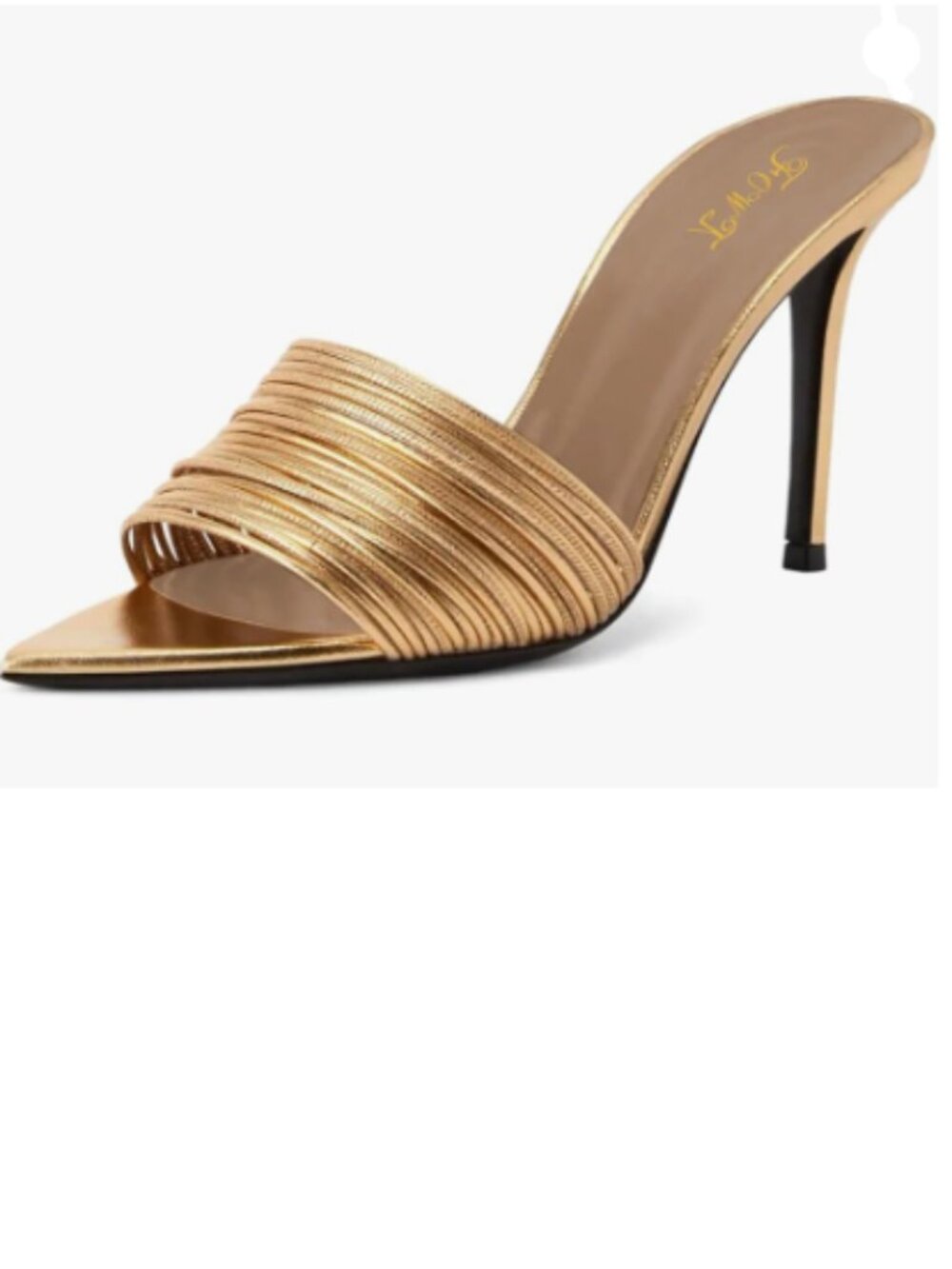 FOWT Gold Sexy Pointed Open Toe Slip on Mules Thin High Heel Slide Sandals